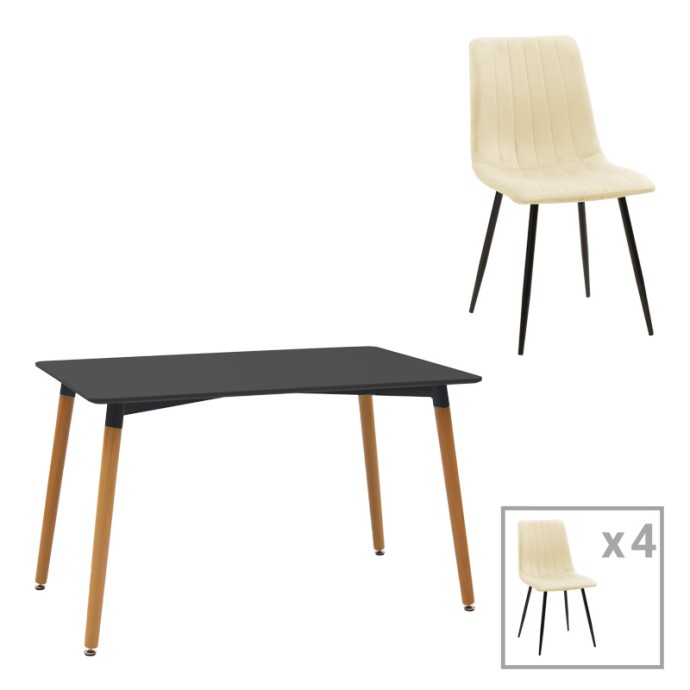 NATALI-NOOR ΤΡΑΠΕΖΑΡΙΑ ΣΕΤ 5ΤΕΜ MDF ΜΑΥΡΟ-ΜΠΕΖ ΥΦΑΣΜΑ 120x80x76cm