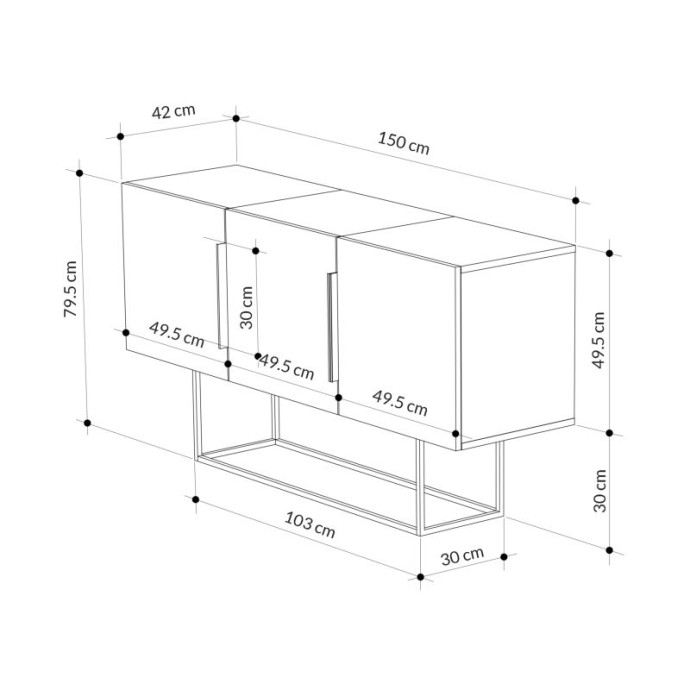 ESTELLA ΜΠΟΥΦΕΣ 150x42x79.5cm ΦΥΣΙΚΟ-ΚΑΡΥΔΙ 