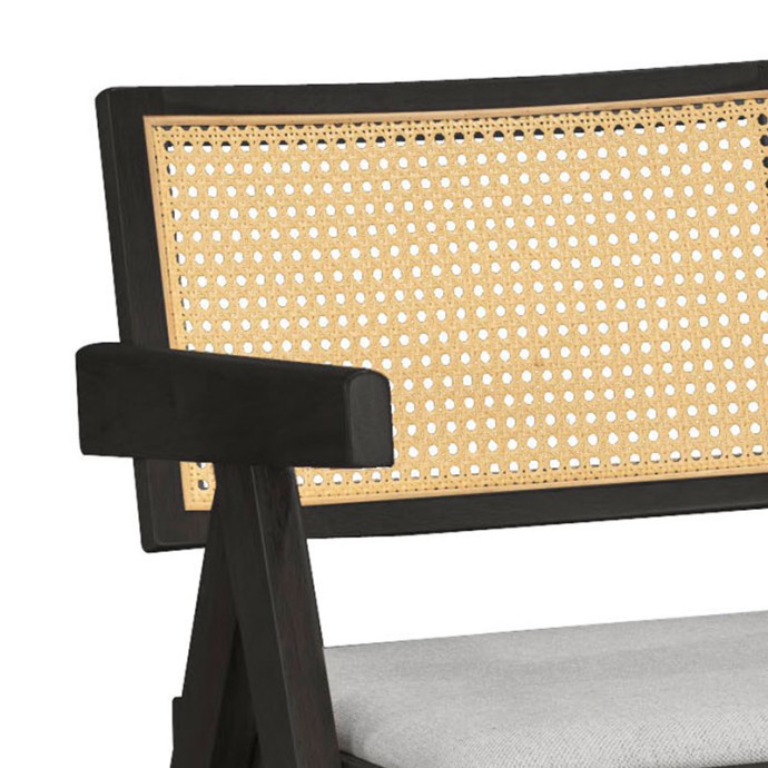WINSLOW ΠΟΛΥΘΡΟΝΑ 56,4x63,5x80,5cm ΞΥΛΟ RUBBERWOOD ΜΑΥΡΟ-PVC RATTAN ΦΥΣΙΚΟ-ΥΦΑΣΜΑ ΓΚΡΙ