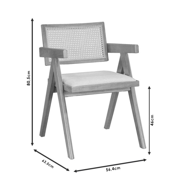 WINSLOW ΠΟΛΥΘΡΟΝΑ 56,4x63,5x80,5cm ΞΥΛΟ RUBBERWOOD ΜΑΥΡΟ-PVC RATTAN ΦΥΣΙΚΟ-ΥΦΑΣΜΑ ΓΚΡΙ