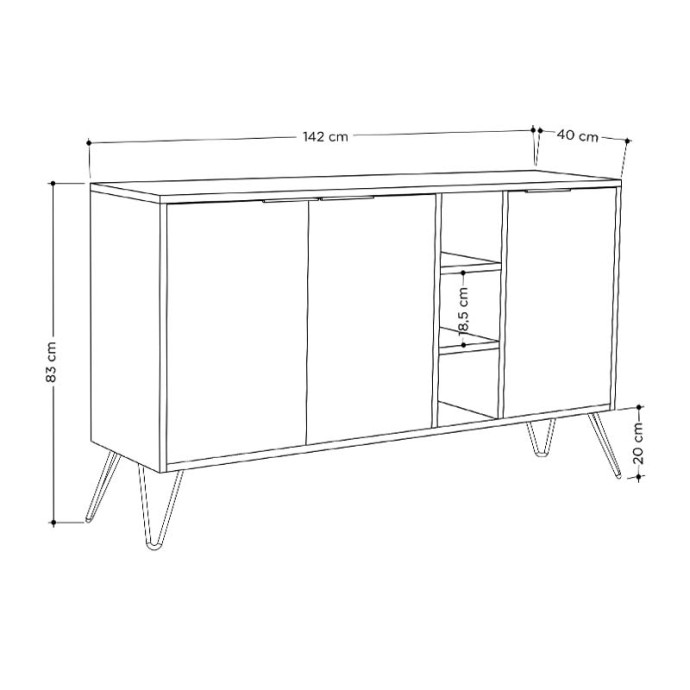 CLARA ΜΠΟΥΦΕΣ 142x35.5x83cm LIGHT OAK-ΑΝΘΡΑΚΙ