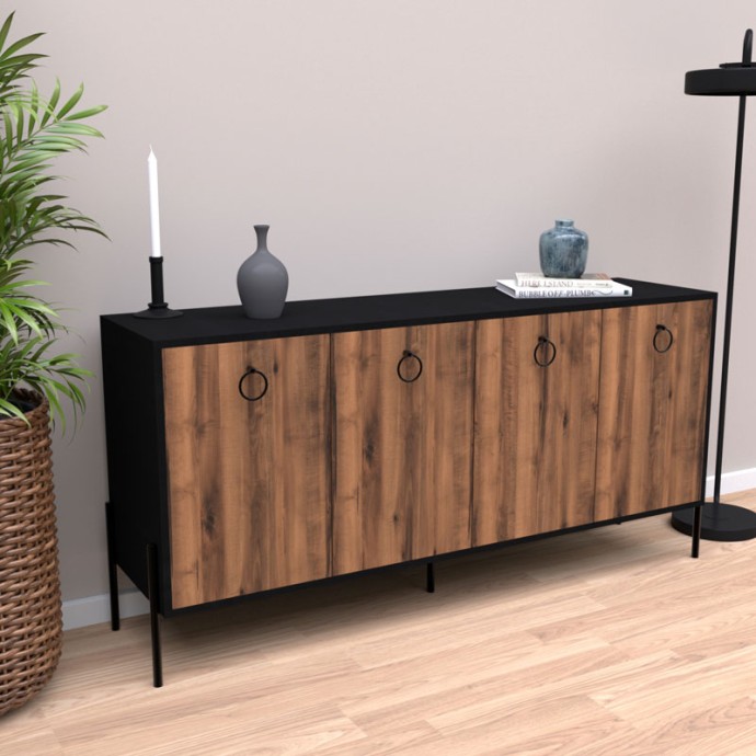 TWELY ΜΠΟΥΦΕΣ 160x40,5x79cm ΚΑΡΥΔΙ-ΜΑΥΡΟ