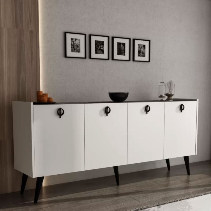 JESLIE ΜΠΟΥΦΕΣ 180x40x79cm ΛΕΥΚΟ-ΜΑΥΡΟ ΜΑΡΜΑΡΟ
