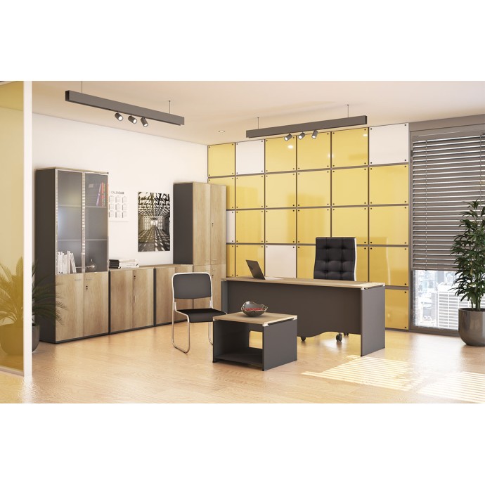LOTUS ΒΙΒΛΙΟΘΗΚΗ ΓΡΑΦΕΙΟΥ 80x40,5x200cm ΦΥΣΙΚΟ - ΑΝΘΡΑΚΙ 
