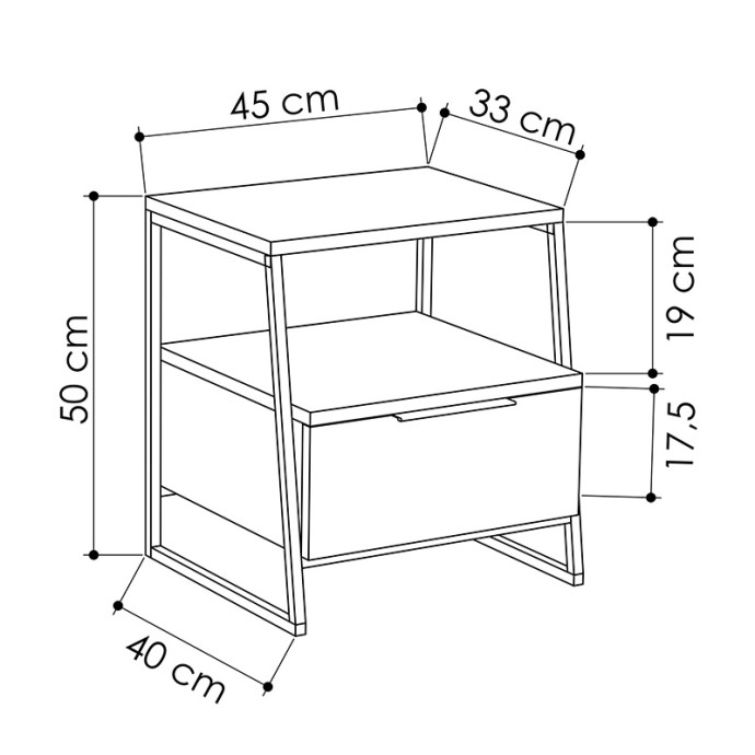 JOHANA ΚΟΜΟΔΙΝΟ ΜΑΥΡΟ-OAK 45X40X50ΕΚ