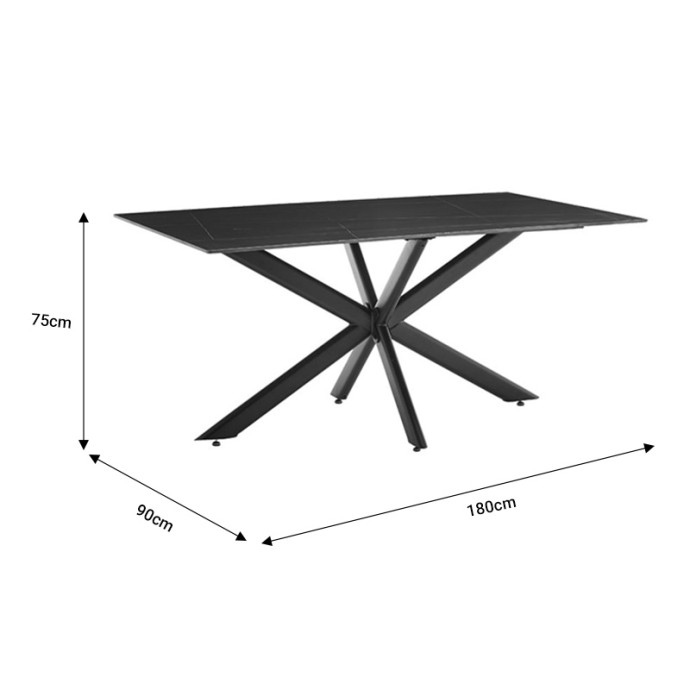 BETHAN ΤΡΑΠΕΖΙ 180x90x75εκ SINTERED STONE ΓΚΡΙ CEMENT-ΜΑΥΡΟ 