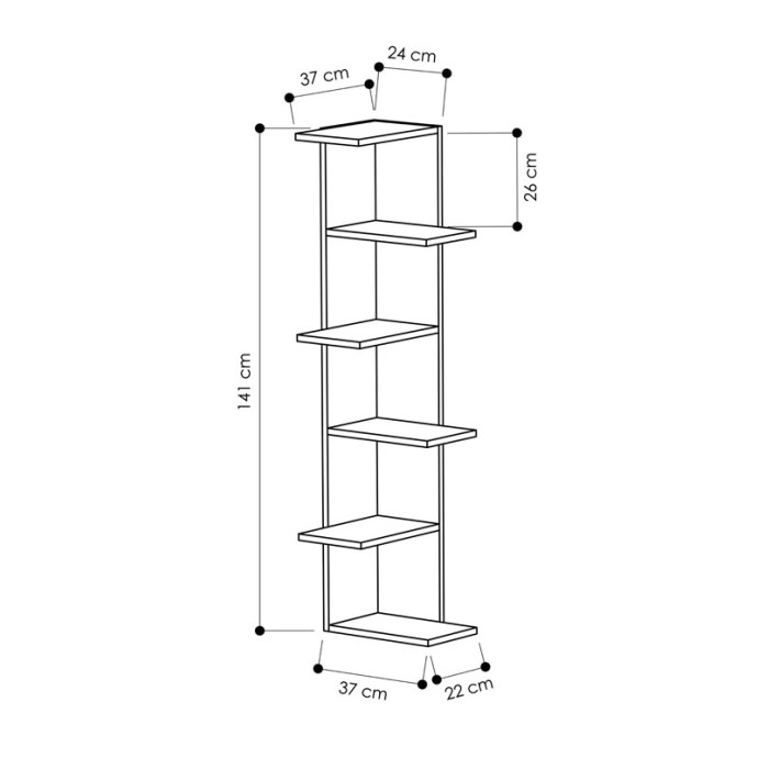 SASO ΒΙΒΛΙOΘΗΚΗ ΓΩΝΙΑΚΗ ΜΕΛΑΜΙΝΗΣ OAK 37X37X141ΕΚ