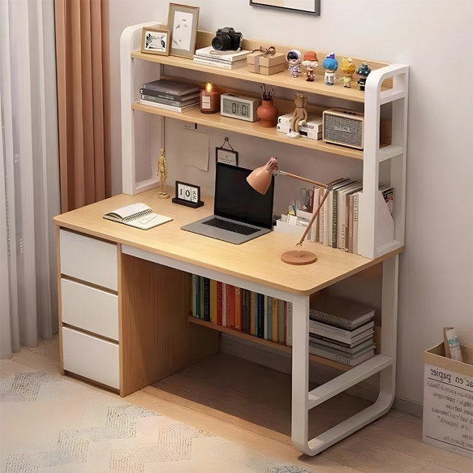 SOCO ΓΡΑΦΕΙΟ ΜΕ ΡΑΦΙΕΡΑ-MDF 120x50x144εκ ΦΥΣΙΚΟ-ΛΕΥΚΟ