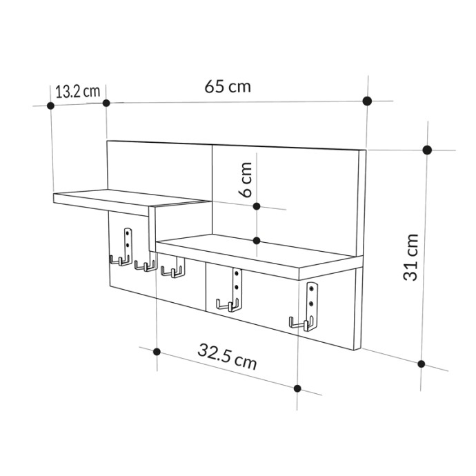 HARM ΚΡΕΜΑΣΤΡΑ ΤΟΙΧΟΥ OAK-ΛΕΥΚΟ ΜΕΛΑΜΙΝΗΣ 65X15X31ΕΚ