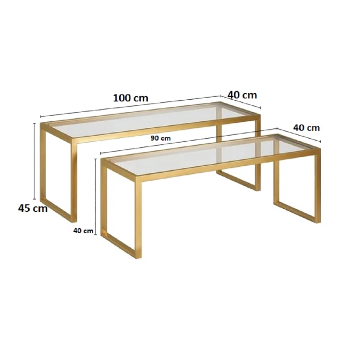 REDRO ΤΡΑΠΕΖΙ ΣΑΛΟΝΙΟΥ ΧΡΥΣΟ ΜΕΤΑΛΛΟ-ΓΥΑΛΙ 100X40X45ΕΚ