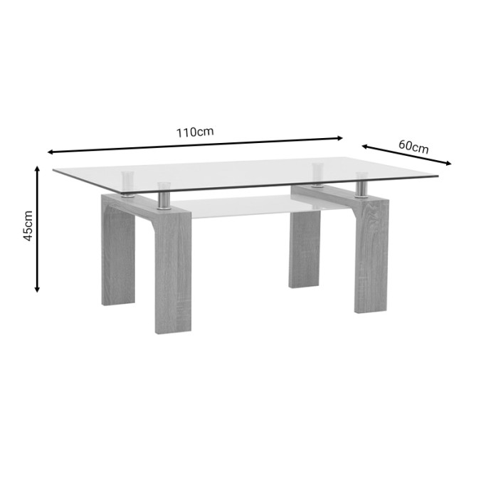 VROCHO ΤΡΑΠΕΖΙ ΣΑΛΟΝΙΟΥ ΦΥΣΙΚΟ ΞΥΛΟ-ΓΥΑΛΙ 110X60X45ΕΚ