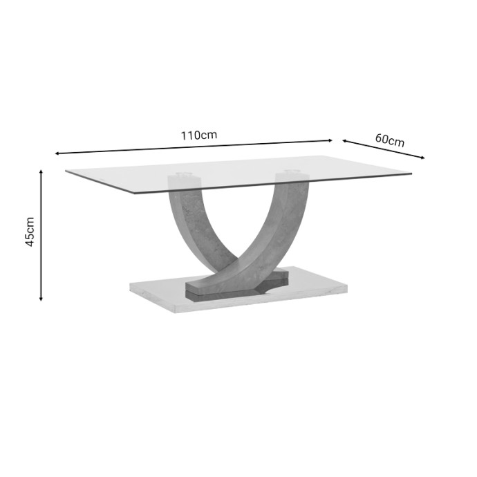 KASMORA ΤΡΑΠΕΖΙ ΣΑΛΟΝΙΟΥ ΓΚΡΙ ΞΥΛΟ-ΓΥΑΛΙ 110X60X45ΕΚ