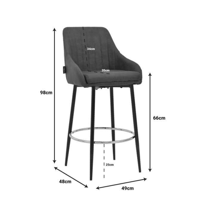 PATRIN ΣΚΑΜΠΟ BAR 49x48xY98cm ΑΝΘΡΑΚΙ PU-ΠΟΔΙ ΜΕΤΑΛΛΟ ΣΕ ΜΑΥΡΗ ΑΠΟΧΡΩΣΗ