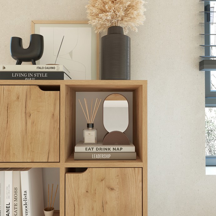 BOOKEL ΒΙΒΛΙΟΘΗΚΗ ΜΕΛΑΜΙΝΗΣ ΣΕ OAK ΑΠΟΧΡΩΣΗ 59.5X27.5X89ΕΚ