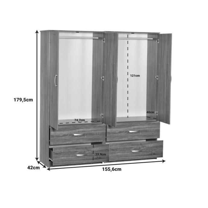 ZELIA Ι ΝΤΟΥΛΑΠΑ ΡΟΥΧΩΝ ΤΕΤΡΑΦΥΛΛΗ 158X42X180ΕΚ ΜΕ 4 ΣΥΡΤΑΡΙΑ ΧΡΩΜΑ ΚΑΡΥΔΙ 