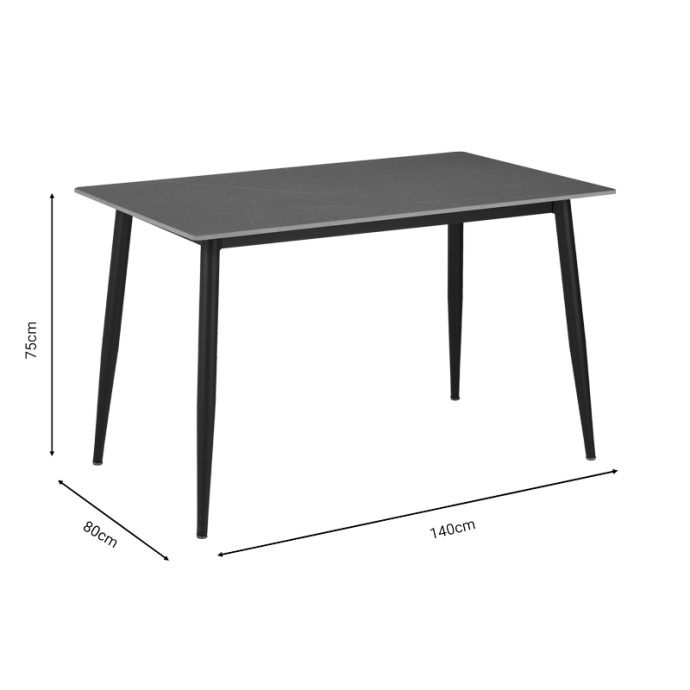 GUSTAS-BELLA C ΤΡΑΠΕΖΑΡΙΑ ΣΕΤ 5ΤΜΧ ΓΚΡΙ ΜΑΡΜΑΡΟΥ SINTERED STONE-ΜΑΥΡΟ ΜΕΤΑΛΛΟ 140X80X75ΕΚ