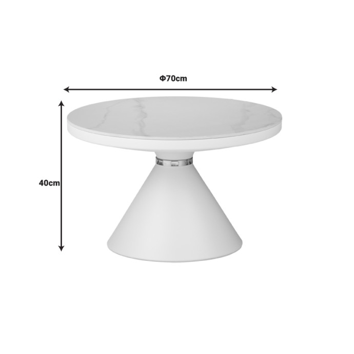 COOZLIN ΒΟΗΘΗΤΙΚΟ ΤΡΑΠΕΖΙ SINTERED STONE ΣΕ ΑΠΟΧΡΩΣΗ ΛΕΥΚΟ ΜΑΡΜΑΡΟΥ ΜΕ ΛΕΥΚΟ-ΧΡΥΣΟ ΜΕΤΑΛΛΟ Φ70X40ΕΚ