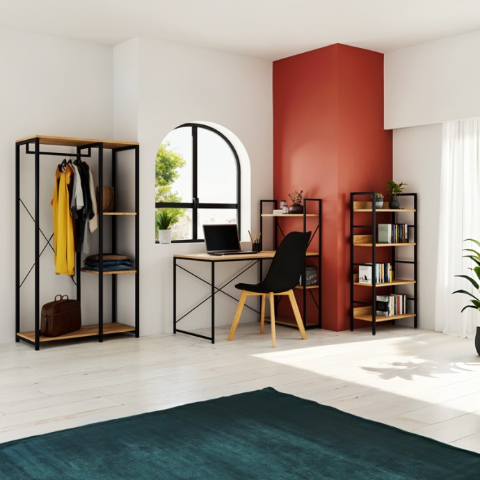 RAMON ΒΙΒΛΙΟΘΗΚΗ 60x28x125,5εκ ΦΥΣΙΚΟ-ΜΑΥΡΟ 