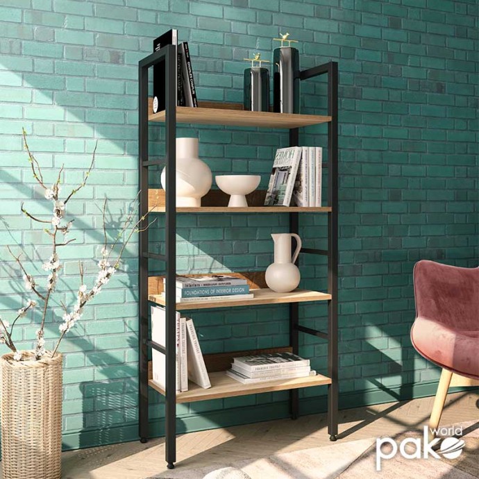 RAMON ΒΙΒΛΙΟΘΗΚΗ 60x28x125,5εκ ΦΥΣΙΚΟ-ΜΑΥΡΟ 