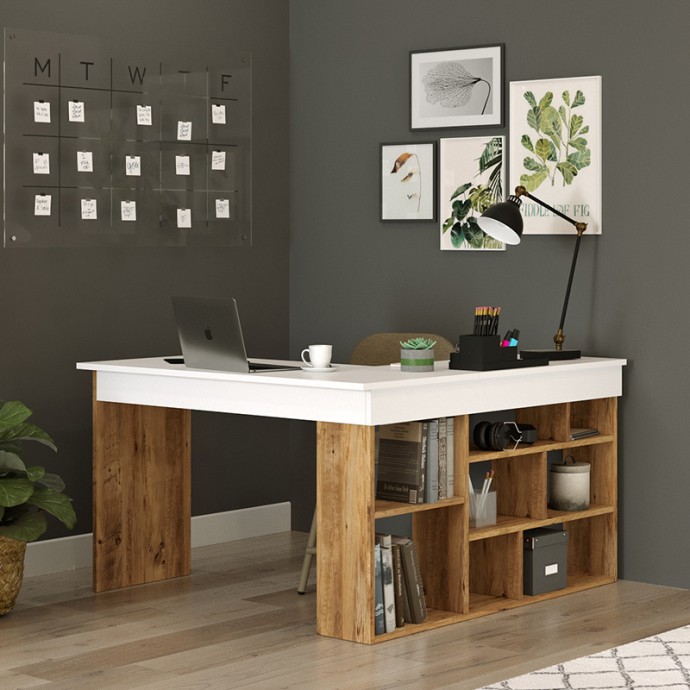 ROSALINE ΓΡΑΦΕΙΟ ΓΩΝΙΑΚΟ ΛΕΥΚΟ-OAK 120X129X72ΕΚ