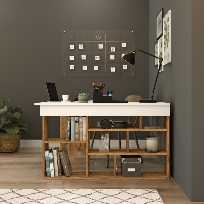 ROSALINE ΓΡΑΦΕΙΟ ΓΩΝΙΑΚΟ ΛΕΥΚΟ-OAK 120X129X72ΕΚ