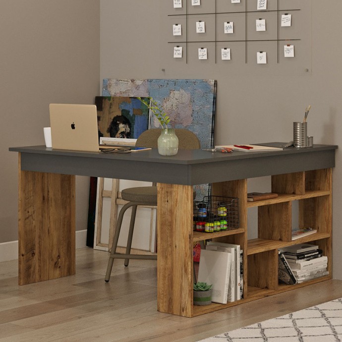 ROSALINE ΓΡΑΦΕΙΟ ΓΩΝΙΑΚΟ ΑΝΘΡΑΚΙ-OAK 120X129X72ΕΚ