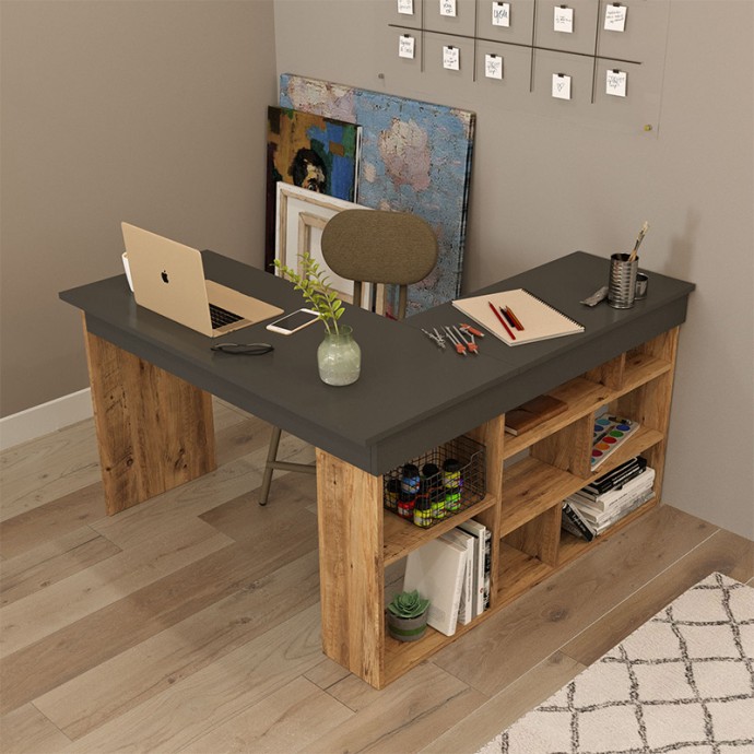 ROSALINE ΓΡΑΦΕΙΟ ΓΩΝΙΑΚΟ ΑΝΘΡΑΚΙ-OAK 120X129X72ΕΚ