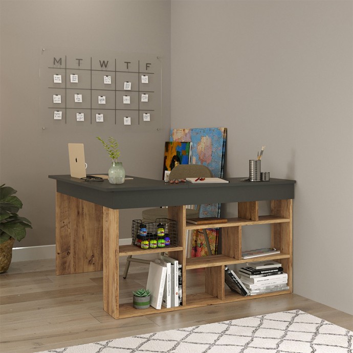 ROSALINE ΓΡΑΦΕΙΟ ΓΩΝΙΑΚΟ ΑΝΘΡΑΚΙ-OAK 120X129X72ΕΚ