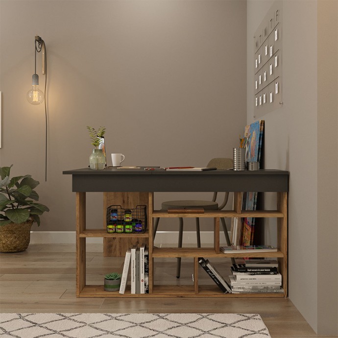 ROSALINE ΓΡΑΦΕΙΟ ΓΩΝΙΑΚΟ ΑΝΘΡΑΚΙ-OAK 120X129X72ΕΚ