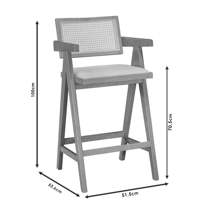 WINSLOW ΣΚΑΜΠΟ BAR ΞΥΛΟ 51,5x53,6xY100cm RUBBERWOOD ΑΝΟΙΚΤΟ ΚΑΡΥΔΙ-PVC RATTAN ΦΥΣΙΚΟ-ΥΦΑΣΜΑ ΓΚΡΙ