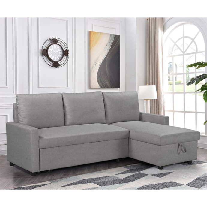 INFUSE  ΓΩΝΙΑΚΟΣ ΚΑΝΑΠΕΣ ΚΡΕΒΑΤΙ 203x130x88εκ ΜΕ ΑΠΟΘΗΚΕΥΤΙΚΟ ΧΩΡΟ ΑΝΑΣΤΡΕΨΙΜΟΣ  ΥΦΑΣΜΑ ΓΚΡΙ 