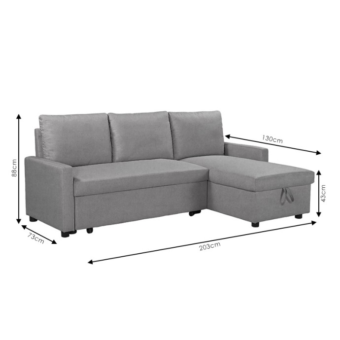 INFUSE  ΓΩΝΙΑΚΟΣ ΚΑΝΑΠΕΣ ΚΡΕΒΑΤΙ 203x130x88εκ ΜΕ ΑΠΟΘΗΚΕΥΤΙΚΟ ΧΩΡΟ ΑΝΑΣΤΡΕΨΙΜΟΣ  ΥΦΑΣΜΑ ΓΚΡΙ 