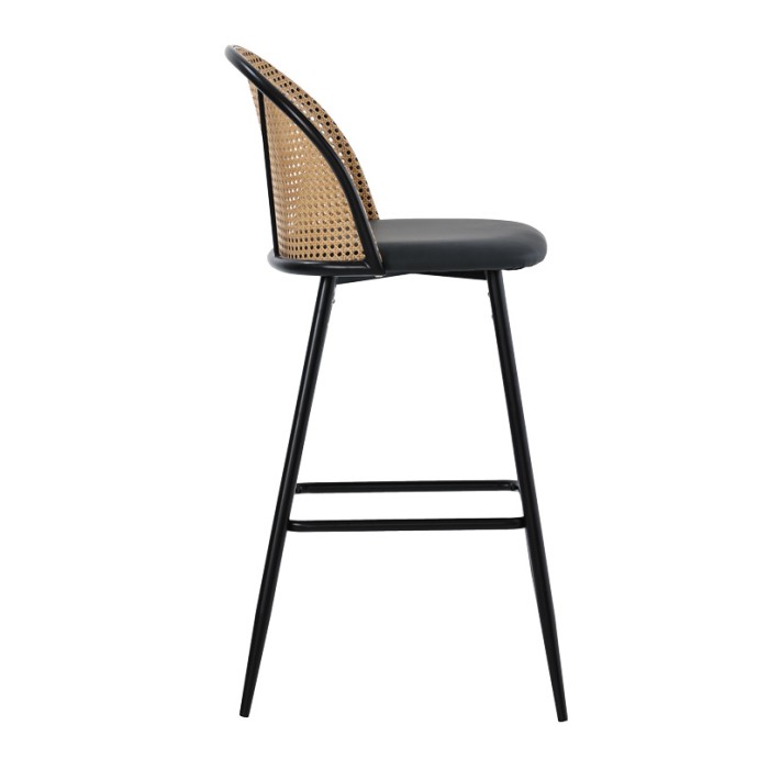 KACE ΣΚΑΜΠΟ ΜΠΑΡ 43x55x102εκ PE RATTAN ΦΥΣΙΚΟ-ΑΝΘΡΑΚΙ PU-ΜΑΥΡΟ ΜΕΤΑΛΛΟ 43X55X102ΕΚ