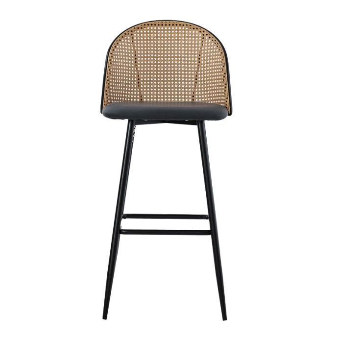 KACE ΣΚΑΜΠΟ ΜΠΑΡ 43x55x102εκ PE RATTAN ΦΥΣΙΚΟ-ΑΝΘΡΑΚΙ PU-ΜΑΥΡΟ ΜΕΤΑΛΛΟ 43X55X102ΕΚ
