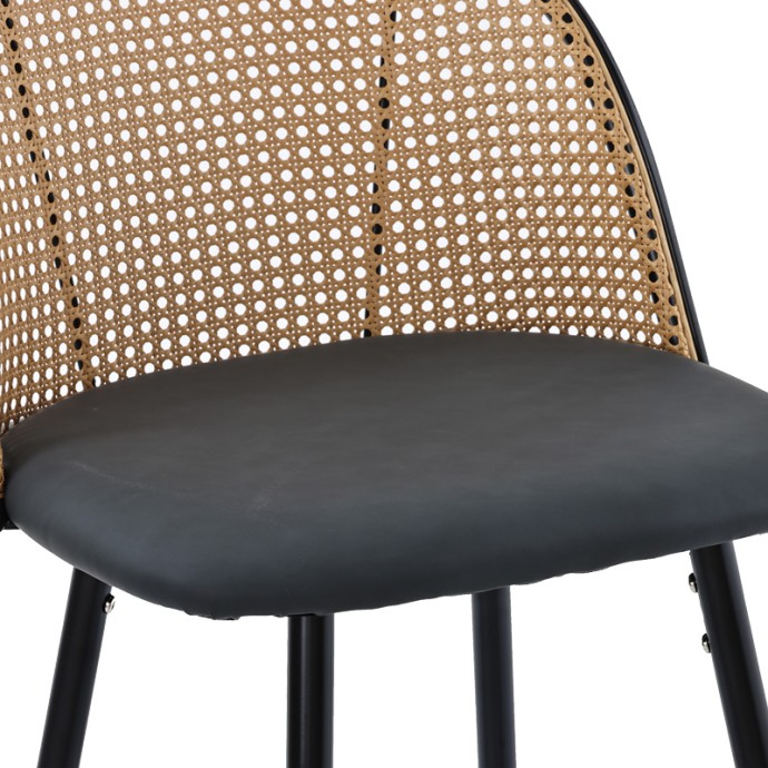 KACE ΣΚΑΜΠΟ ΜΠΑΡ 43x55x102εκ PE RATTAN ΦΥΣΙΚΟ-ΑΝΘΡΑΚΙ PU-ΜΑΥΡΟ ΜΕΤΑΛΛΟ 43X55X102ΕΚ