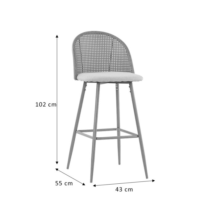 KACE ΣΚΑΜΠΟ ΜΠΑΡ 43x55x102εκ PE RATTAN ΦΥΣΙΚΟ-ΑΝΘΡΑΚΙ PU-ΜΑΥΡΟ ΜΕΤΑΛΛΟ 43X55X102ΕΚ