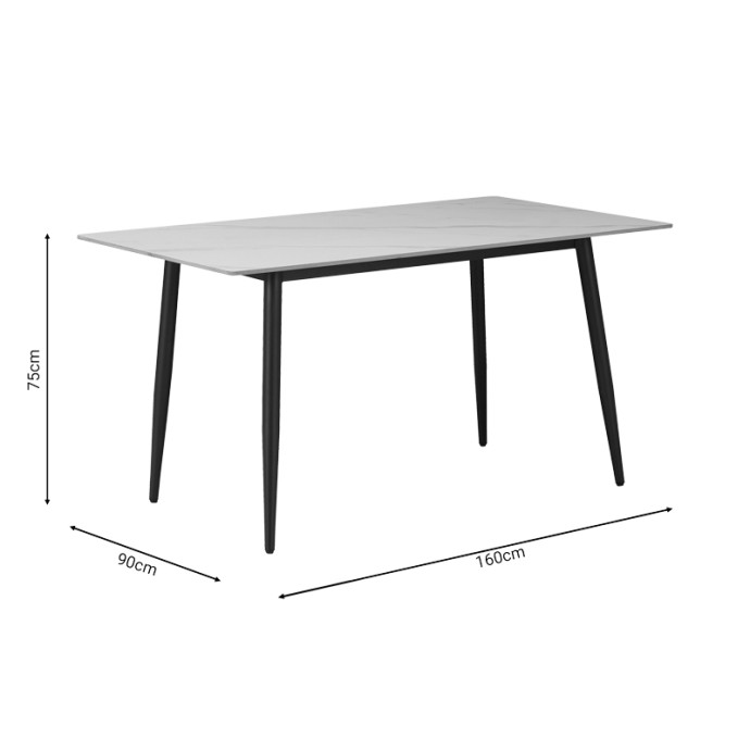 ΤΡΑΠΕΖΙ GUSTAS 160x80x75εκ ΛΕΥΚΟ ΜΑΡΜΑΡΟΥ SINTERED STONE-ΜΑΥΡΟ ΜΕΤΑΛΛΟ 