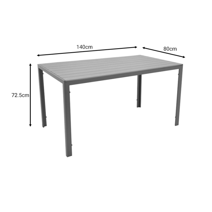 NARES ΤΡΑΠΕΖΙ ΑΛΟΥΜΙΝΙΟ ΑΝΘΡΑΚΙ-PLYWOOD ΦΥΣΙΚΟ 140X80X72.5ΕΚ