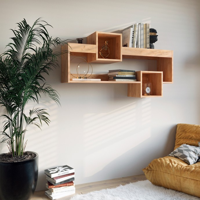 SHELLIE ΡΑΦΙΕΡΑ ΤΟΙΧΟΥ ΜΕΛΑΜΙΝΗΣ ΣΕ OAK ΑΠΟΧΡΩΣΗ 120X28X65ΕΚ