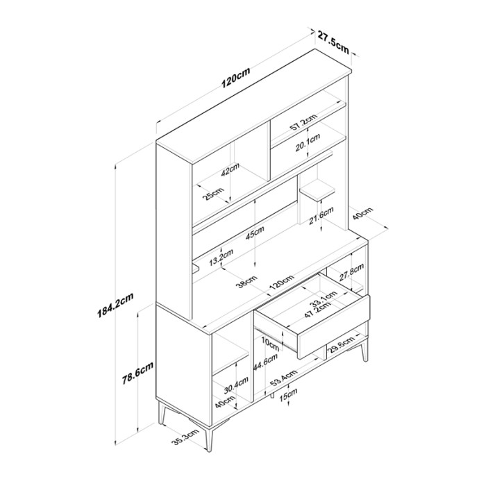 CORDIE MΠΟΥΦΕΣ ΜΕ ΡΑΦΙ ΛΕΥΚΟ ΜΕΛΑΜΙΝΗΣ 120X40X184.2ΕΚ