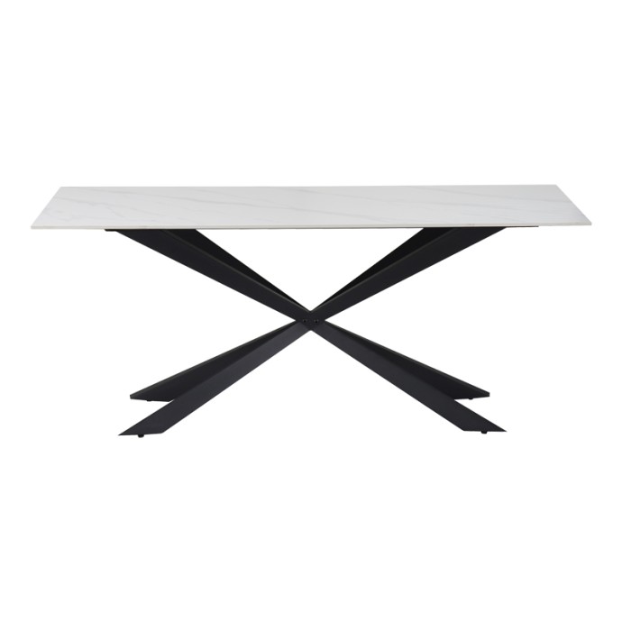 COZLINE ΤΡΑΠΕΖΙ ΛΕΥΚΟ ΜΑΡΜΑΡΟΥ SINTERED STONE-ΠΟΔΙ ΜΑΥΡΟ ΜΕΤΑΛΛΟ 180X90X76ΕΚ
