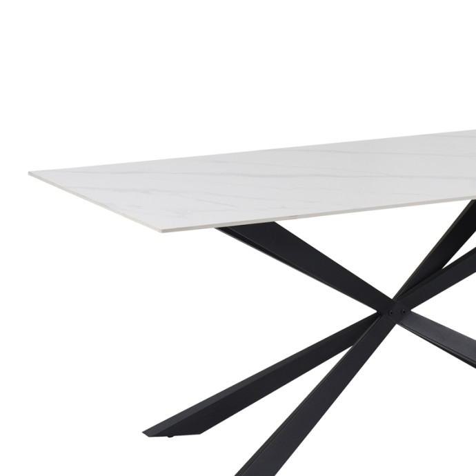 COZLINE ΤΡΑΠΕΖΙ ΛΕΥΚΟ ΜΑΡΜΑΡΟΥ SINTERED STONE-ΠΟΔΙ ΜΑΥΡΟ ΜΕΤΑΛΛΟ 180X90X76ΕΚ