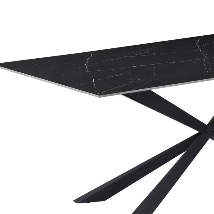 COZLINE ΤΡΑΠΕΖΙ ΜΑΥΡΟ ΜΑΡΜΑΡΟΥ SINTERED STONE-ΠΟΔΙ ΜΑΥΡΟ ΜΕΤΑΛΛΟ 180X90X76ΕΚ