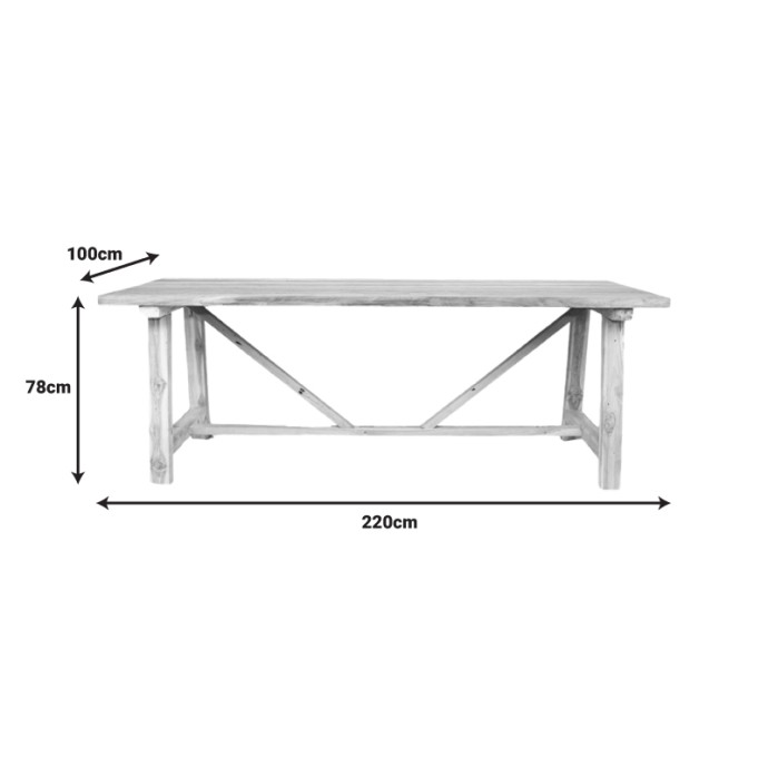 LUXOUS ΤΡΑΠΕΖΙ TEAK ΞΥΛΟ ΣΕ ΦΥΣΙΚΗ ΑΠΟΧΡΩΣΗ 220X100X78ΕΚ