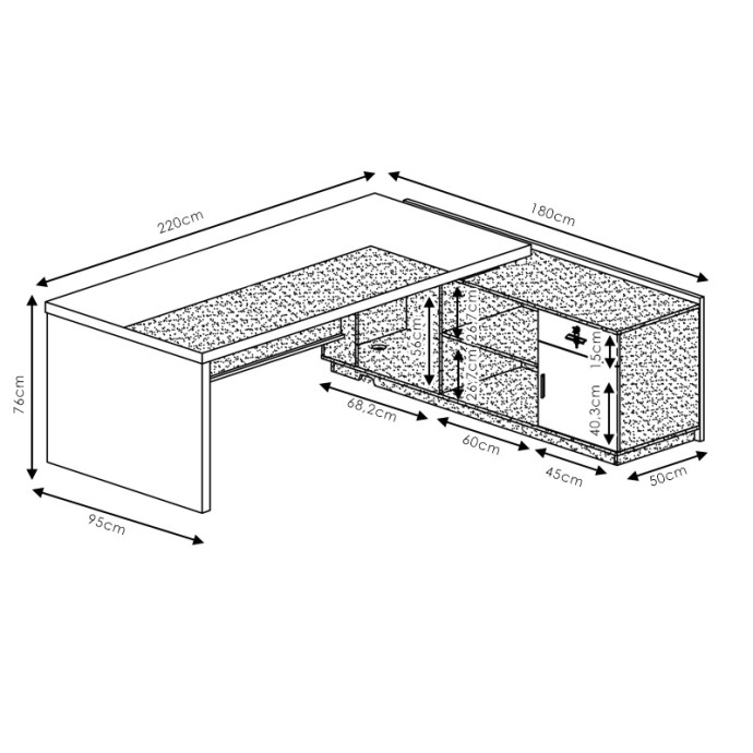 OSCAR ΓΡΑΦΕΙΟ ΜΕ ΔΕΞΙΑ ΓΩΝΙΑ ΚΑΡΥΔΙ-ΑΝΘΡΑΚΙ 200X180X76ΕΚ