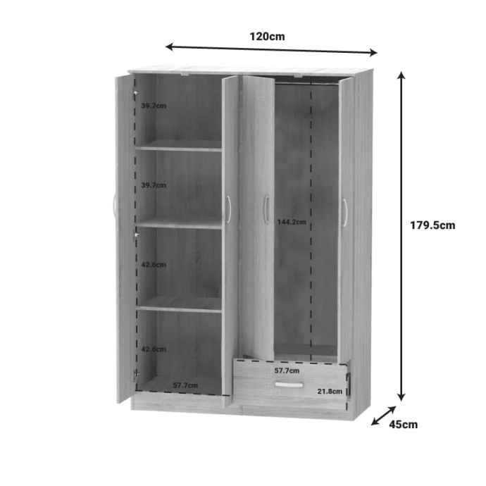 KARTER ΝΤΟΥΛΑΠΑ ΡΟΥΧΩΝ ΤΕΤΡΑΦΥΛΛΗ SONOMA ΜΕΛΑΜΙΝΗΣ 121X48X180ΕΚ