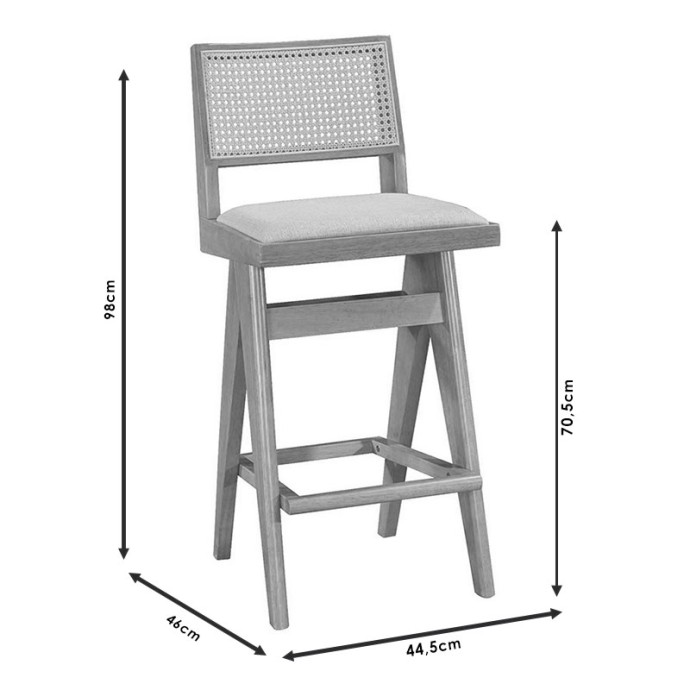 WINSLOW ΣΚΑΜΠΟ BAR ΞΥΛΟ RUBBERWOOD ΜΑΥΡΟ-PVC RATTAN ΦΥΣΙΚΟ-ΥΦΑΣΜΑ ΓΚΡΙ 44.5X46X98ΕΚ