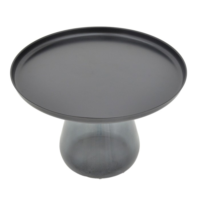 LAFO ΒΟΗΘΗΤΙΚΟ ΤΡΑΠΕΖΙ Φ60X42cm ΜΑΥΡΟ ΜΕΤΑΛΛΟ-ΜΑΥΡΟ ΓΥΑΛΙ 