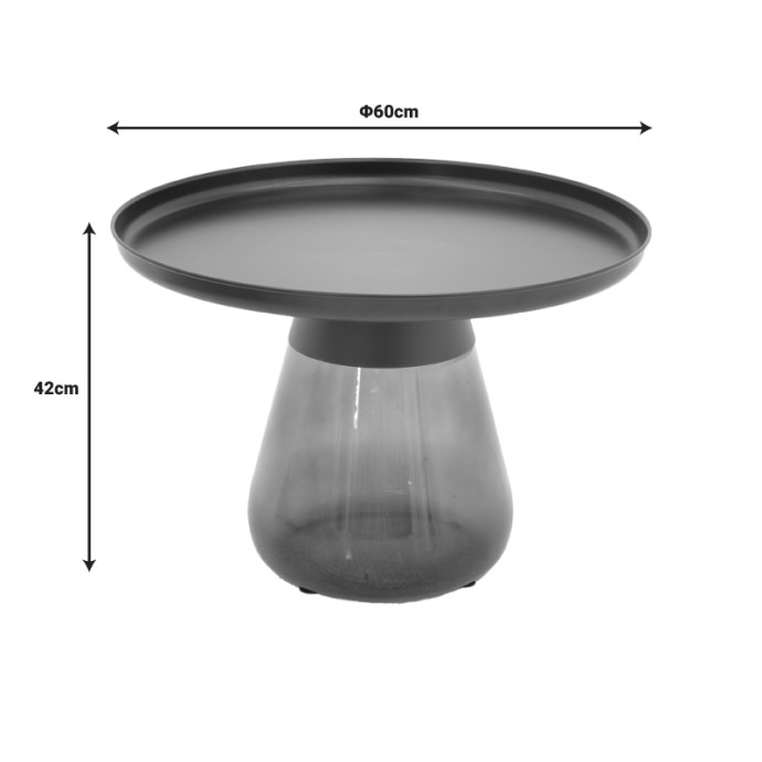 LAFO ΒΟΗΘΗΤΙΚΟ ΤΡΑΠΕΖΙ Φ60X42cm ΜΑΥΡΟ ΜΕΤΑΛΛΟ-ΜΑΥΡΟ ΓΥΑΛΙ 