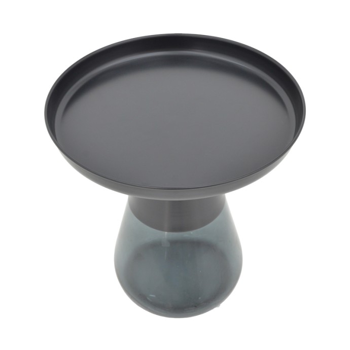 KUNLO ΒΟΗΘΗΤΙΚΟ ΤΡΑΠΕΖΙ Φ50X53.5cm ΜΑΥΡΟ ΜΕΤΑΛΛΟ-ΜΑΥΡΟ ΓΥΑΛΙ 